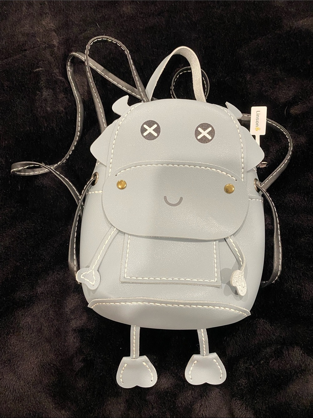 Blueish Gray Hippo Mini Leather Backpack